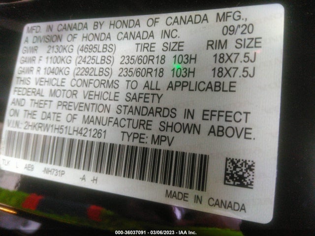 Honda CR-V EX 2020 2HKRW1H51LH421261 Image 10