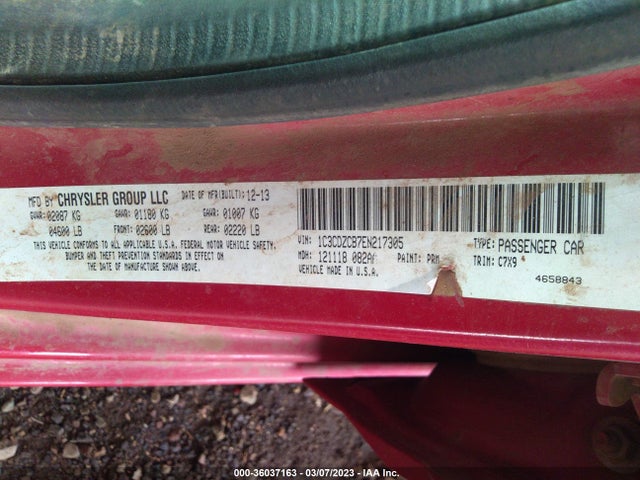 2014 DODGE AVENGER SXT VIN: 1C3CDZCB7EN217305