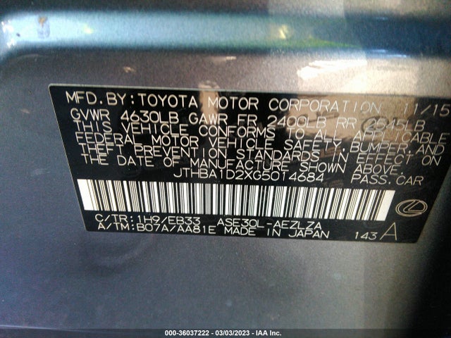 JTHBA1D2XG5014684 Lexus IS 200T