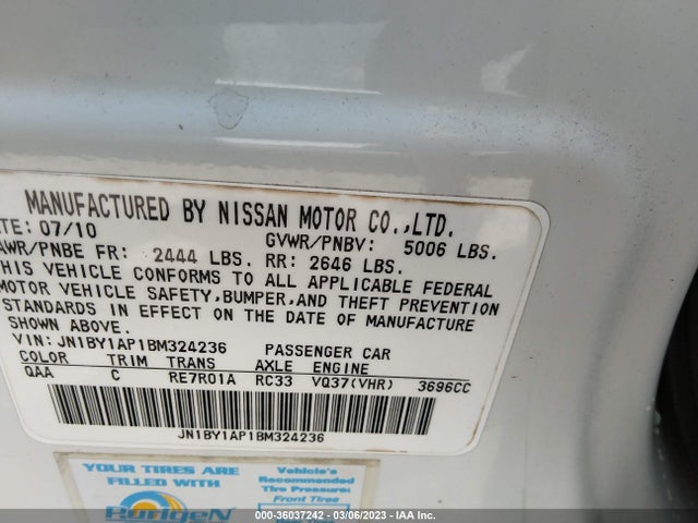 2011 INFINITI M37 VIN: JN1BY1AP1BM324236