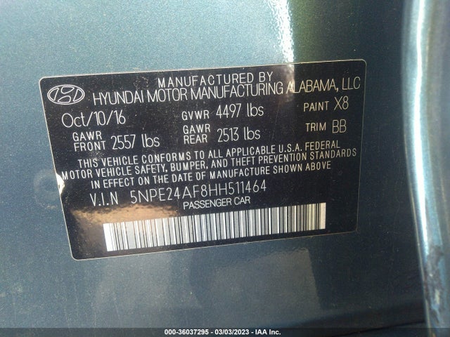 Hyundai SONATA SE 2017 5NPE24AF8HH511464 Image 9