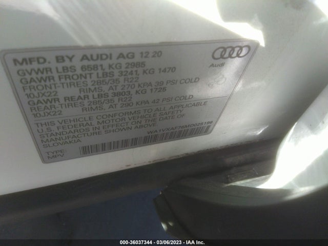 2021 Audi Q7, VIN: WA1VXAF76MD025196