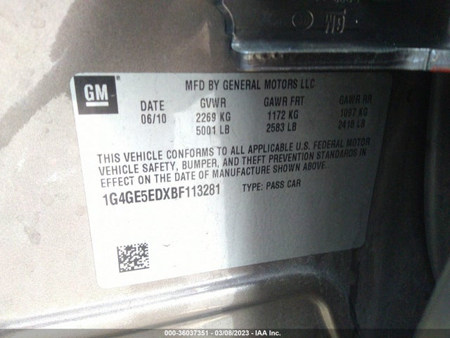 2011 BUICK LACROSSE CXS VIN: 1G4GE5EDXBF113281