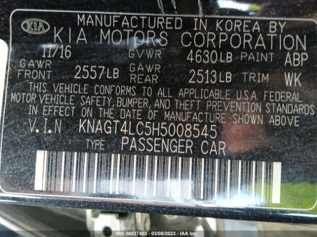KNAGT4LC5H5008545 KIA Optima Hybrid Base