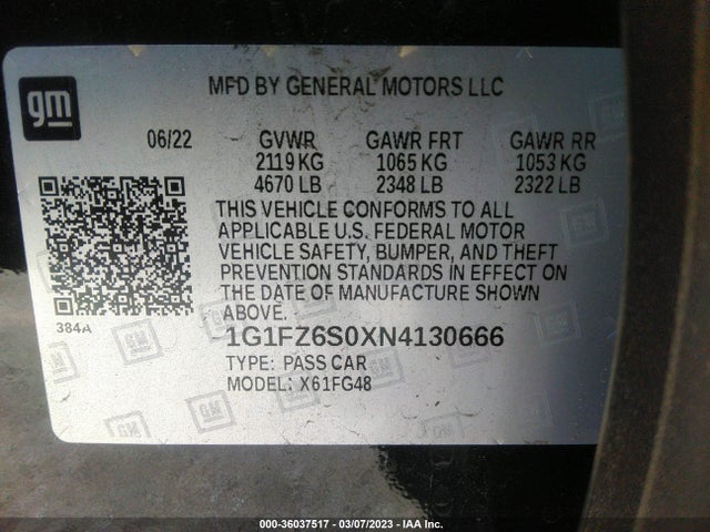 2022 Chevrolet Bolt EV, VIN: 1G1FZ6S0XN4130666