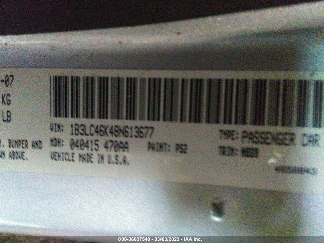 Dodge AVENGER SE 2008 1B3LC46K48N613677 Image 10