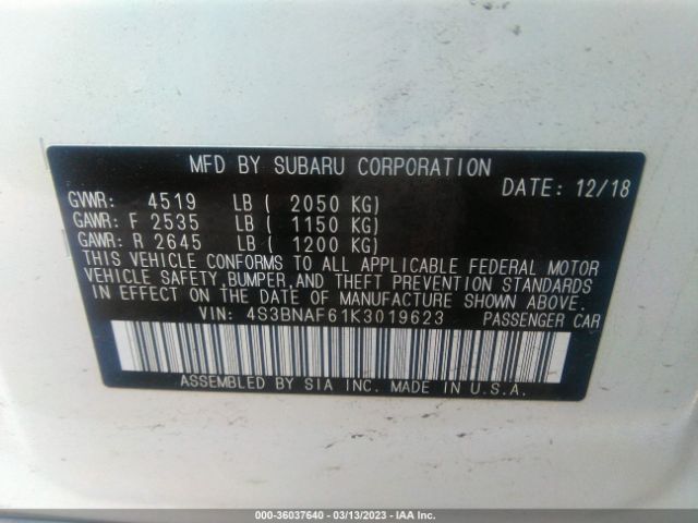 4S3BNAF61K3019623 Subaru Legacy Premium