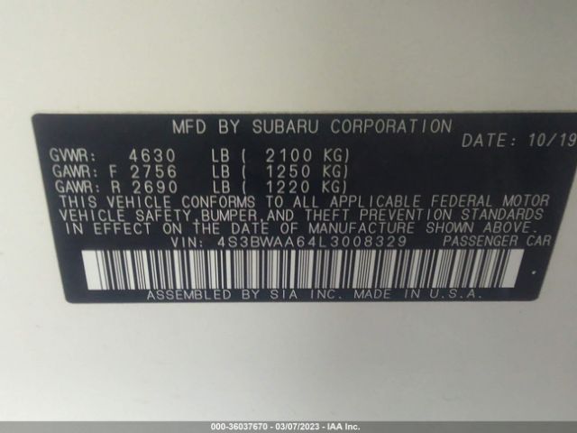 4S3BWAA64L3008329 Subaru LEGACY