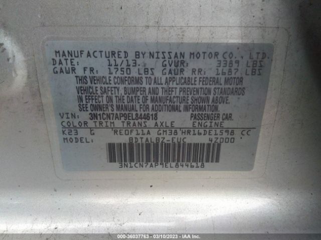 3N1CN7AP9EL844618 Nissan VERSA SV