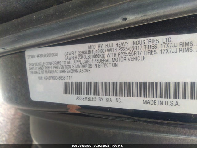 2006 SUBARU LEGACY WAGON OUTBACK 2.5I LTD VIN: 4S4BP62C466361117