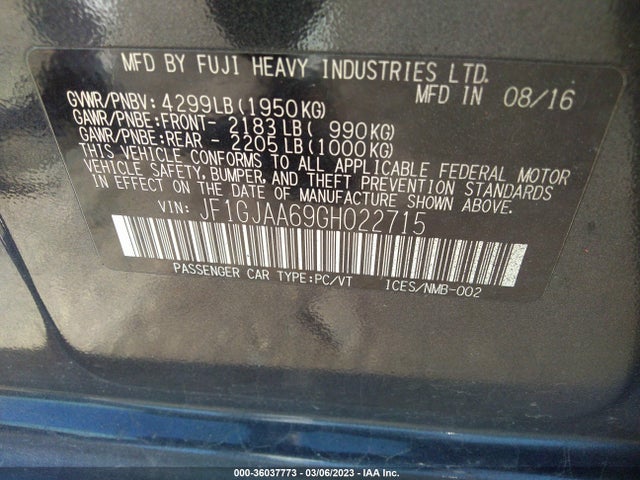 Subaru IMPREZA SEDAN 2016 JF1GJAA69GH022715 Image 10