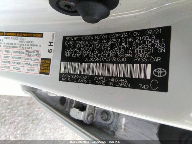 Toyota Prius L 2022 JTDKAMFU7N3160230 Image 9