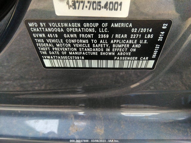 1VWAT7A30EC073918 Volkswagen PASSAT S