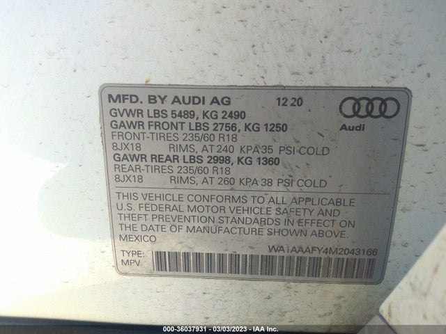 WA1AAAFY4M2043166 Audi Q5 PREMIUM