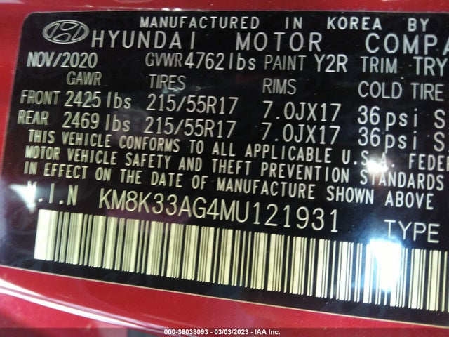 2021 Hyundai Kona, VIN: KM8K33AG4MU121931