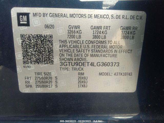3GTU9DET4LG360373 GMC Sierra 1500 Slt