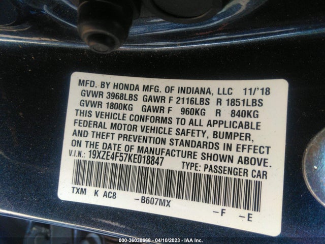 2019 Honda Insight, VIN: 19XZE4F57KE018847