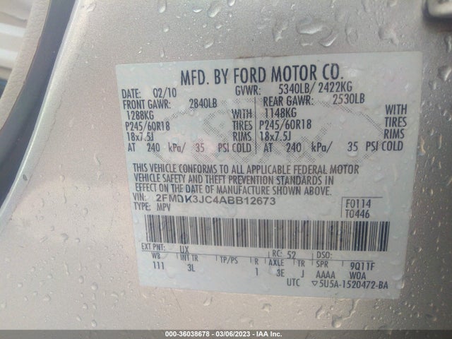 2010 FORD EDGE SEL VIN: 2FMDK3JC4ABB12673