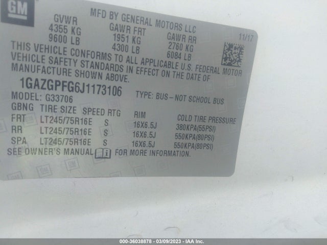2018 CHEVROLET EXPRESS PASSENGER LT VIN: 1GAZGPFG6J1173106