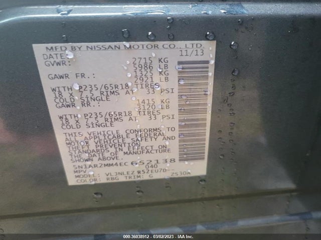 Nissan PATHFINDER 2014 5N1AR2MM4EC652138 Image 8