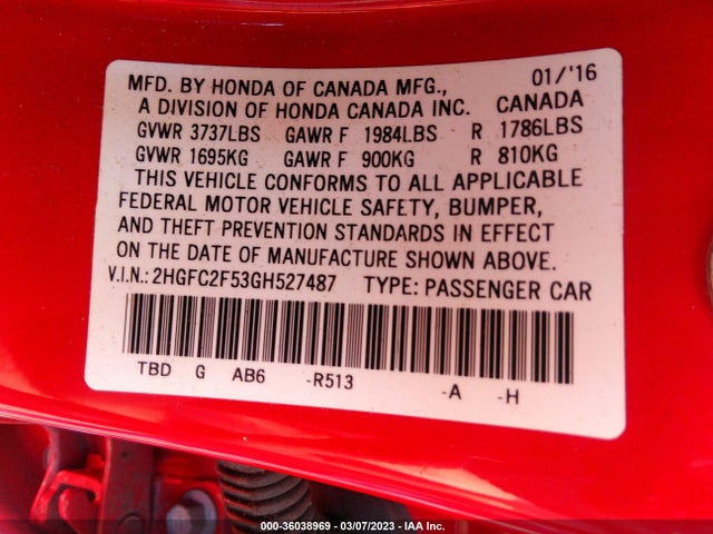 2016 HONDA CIVIC SEDAN LX VIN: 2HGFC2F53GH527487