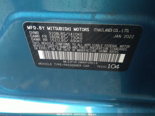 ML32FUFJ9NHF05614 Mitsubishi Mirage G4 Es/le/black Edition