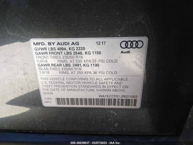 2018 Audi Q3, VIN: WA1ECCFS1JR021003