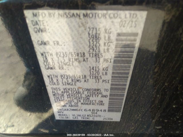 5N1AR2MM6FC648948 Nissan Pathfinder Sl