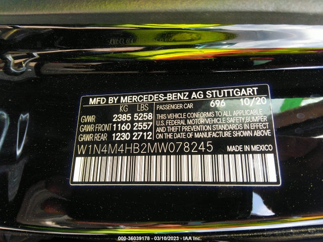 2021 Mercedes-Benz GLB-Class, VIN: W1N4M4HB2MW078245