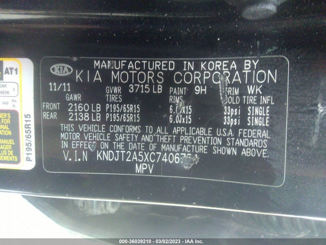 KIA Soul Base 2012 KNDJT2A5XC7406784 Image 10