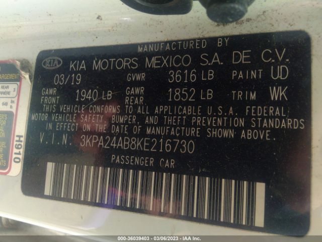 3KPA24AB8KE216730 KIA RIO LX