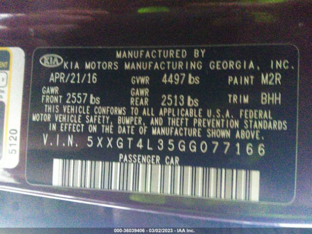 5XXGT4L35GG077166 KIA Optima Lx