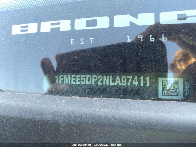 2022 FORD BRONCO BADLANDS VIN: 1FMEE5DP2NLA97411