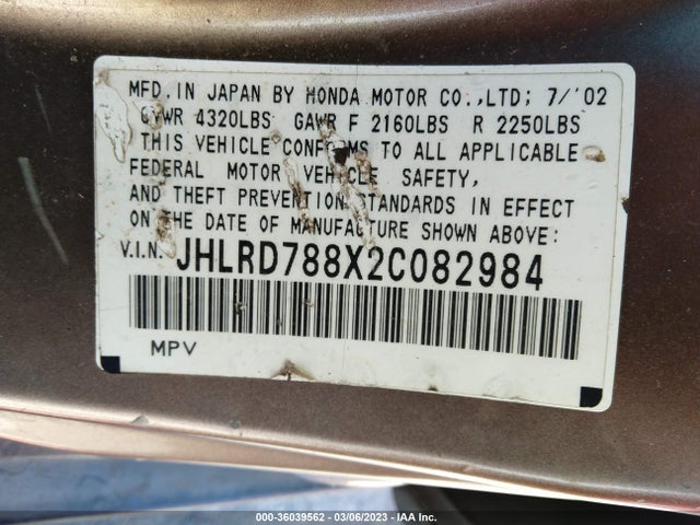 Honda CR-V EX 2002 JHLRD788X2C082984 Image 11
