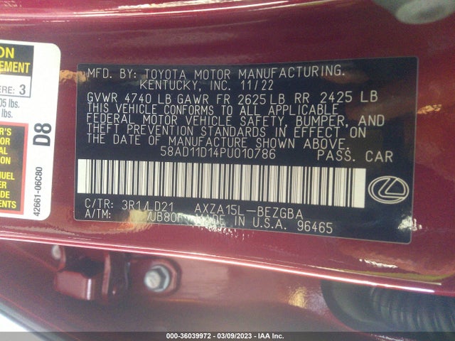 2023 Lexus ES, VIN: 58AD11D14PU010786