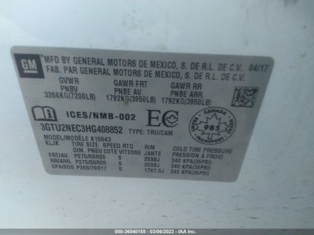 3GTU2NEC3HG408852 GMC Sierra 1500 Slt