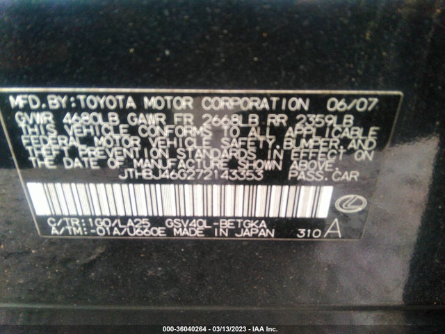 JTHBJ46G272143353 Lexus ES 350