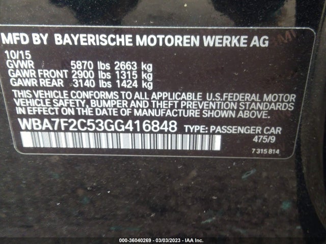 2016 BMW 7 Series, VIN: WBA7F2C53GG416848
