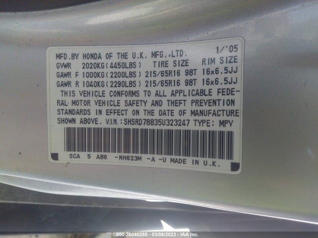 Honda CR-V 2005 SHSRD78835U323247 Image 10