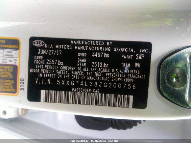 5XXGT4L38JG200756 KIA Optima Lx