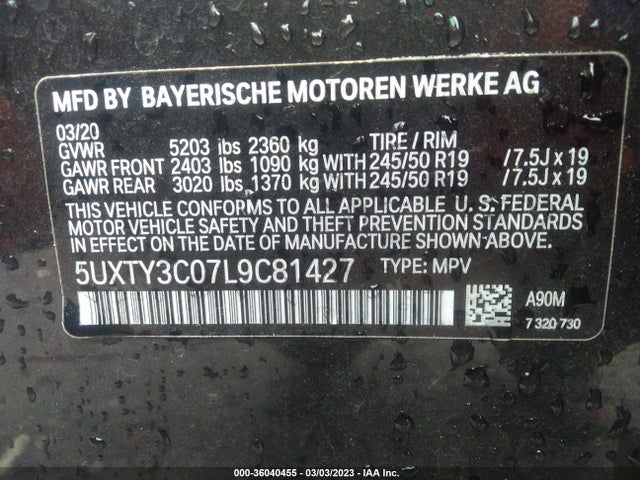 BMW X3 Sdrive30i 2020 5UXTY3C07L9C81427 Image 9