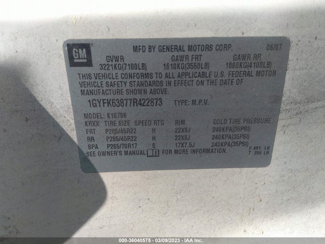 Cadillac Escalade 2007 1GYFK63877R422873 Image 11