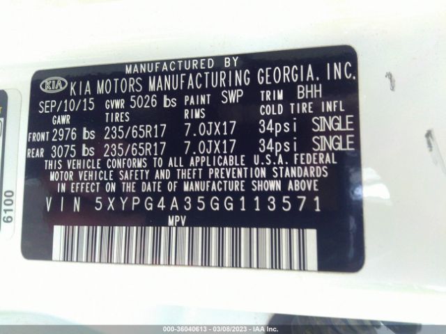 5XYPG4A35GG113571 KIA SORENTO LX