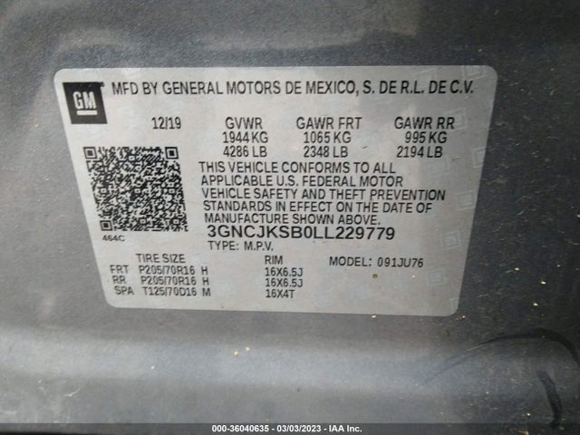 Chevrolet TRAX LS 2020 3GNCJKSB0LL229779 Image 9
