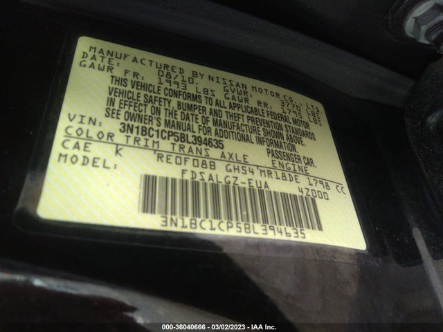 2011 NISSAN VERSA 1.8 SL VIN: 3N1BC1CP5BL394635