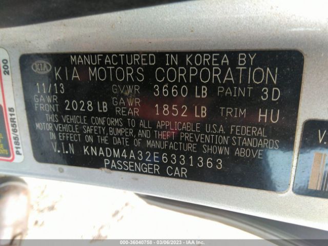 KNADM4A32E6331363 KIA RIO LX