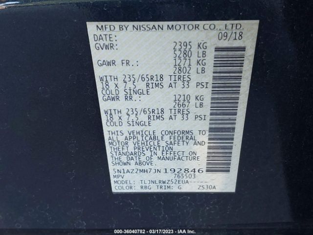 5N1AZ2MH7JN192846 Nissan MURANO SL