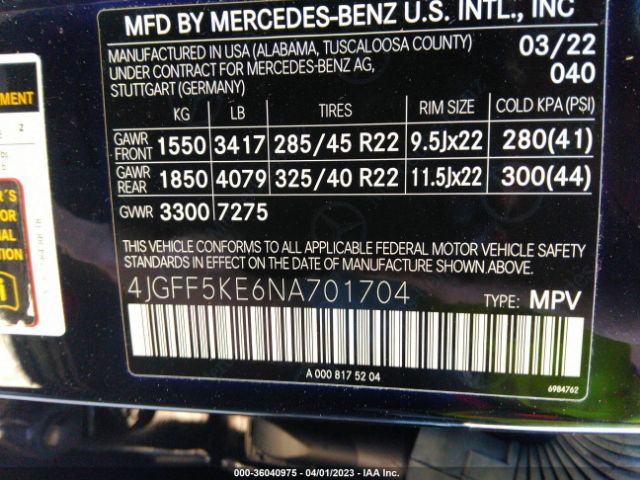 4JGFF5KE6NA701704 Mercedes-Benz Gls Gls 450