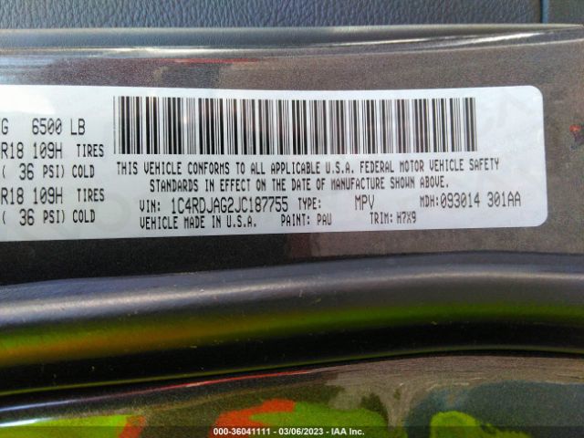 1C4RDJAG2JC187755 Dodge Durango Sxt