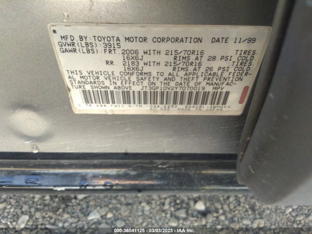 2000 TOYOTA RAV4 VIN: JT3GP10V2Y7070019